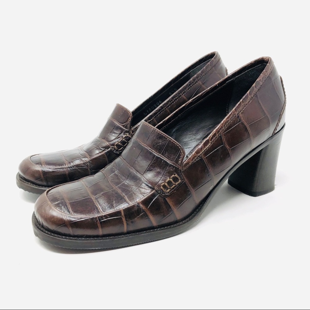KENNETH COLE brown heeled leather loafers, made in Italy, size 8.5 - Picture 2 of 7